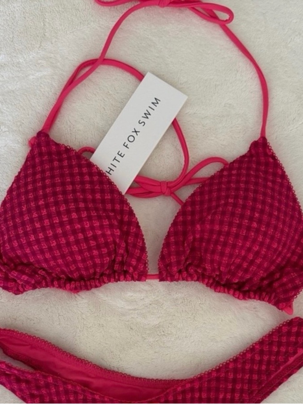 White Fox Boutique Pink Gingham Triangle Bikini Top
